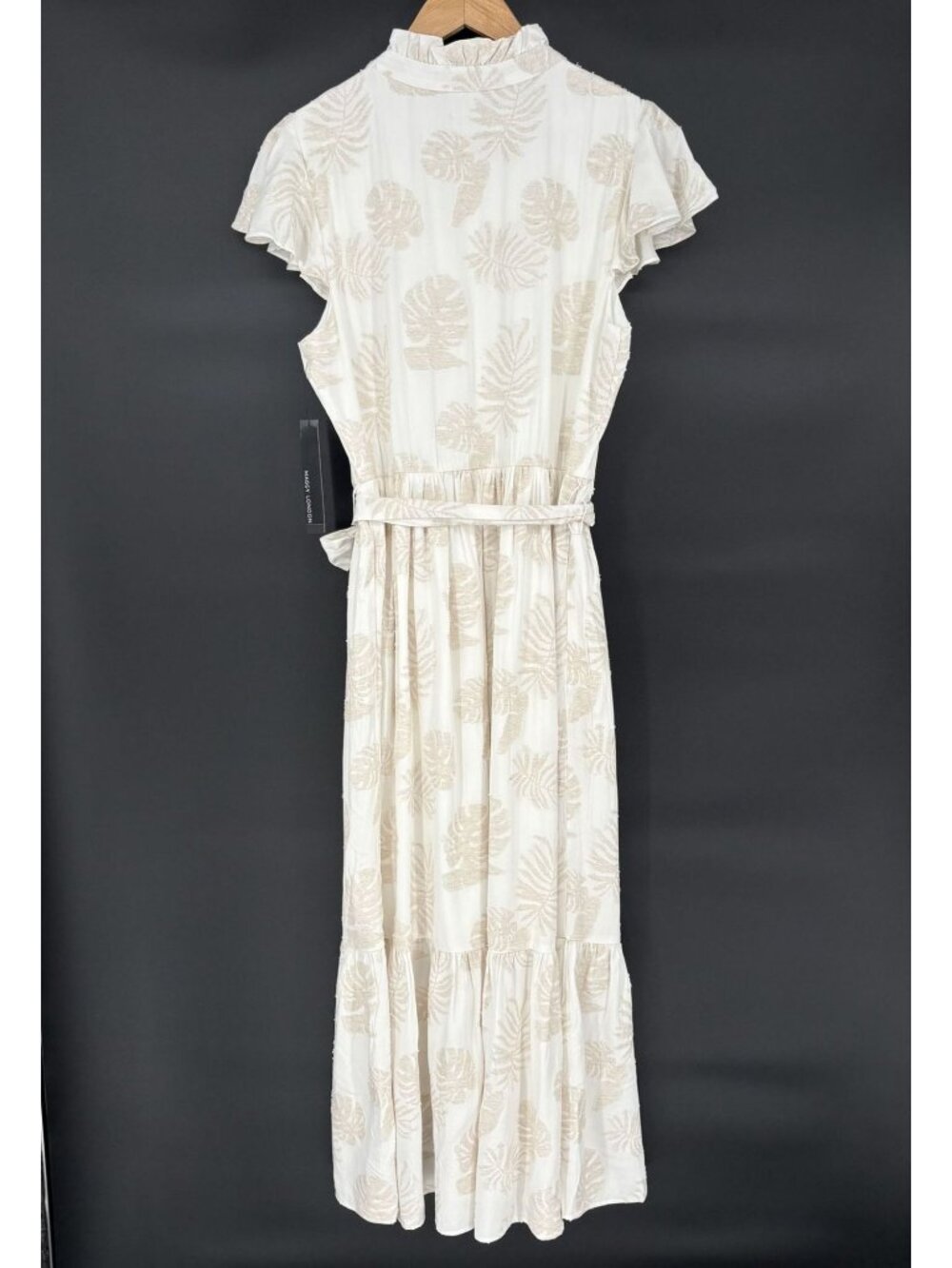 NWT Maggy London Maxi Dress M Ivory Tan Tropical Leaf Linen Blend Coastal Resort - Picture 2 of 9